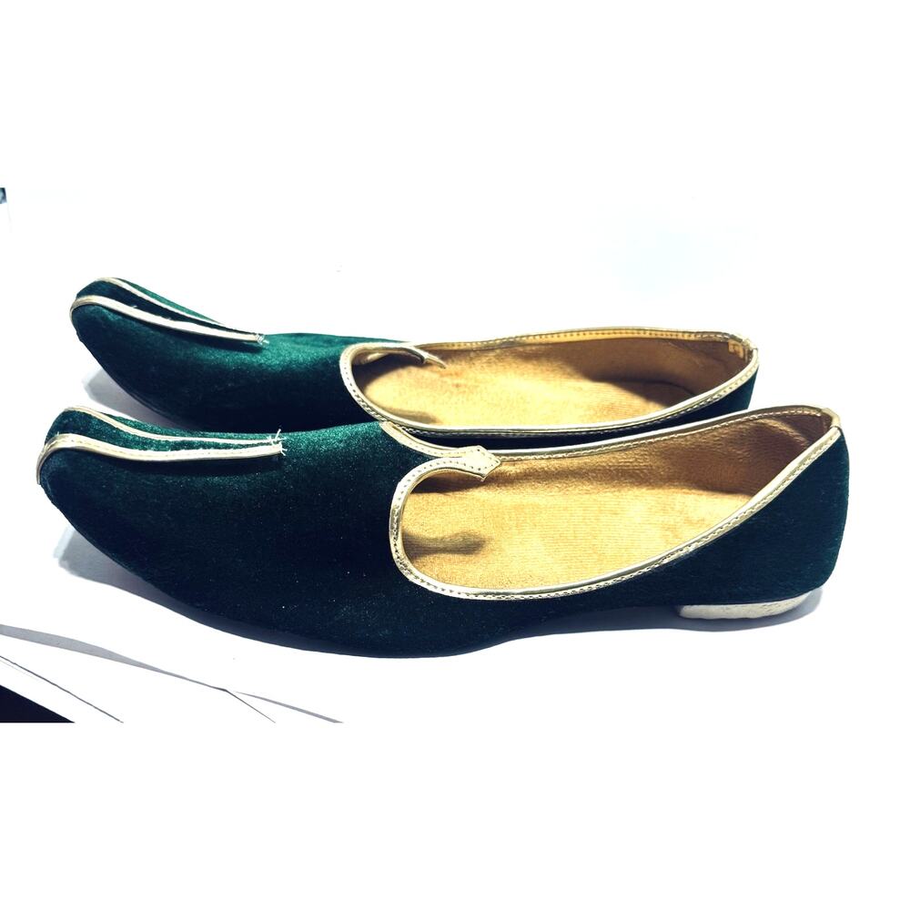 Men’s‎ Shoes Indian Wedding Green Velvet Sherwani Jutties Khussa Mojari US 9/10